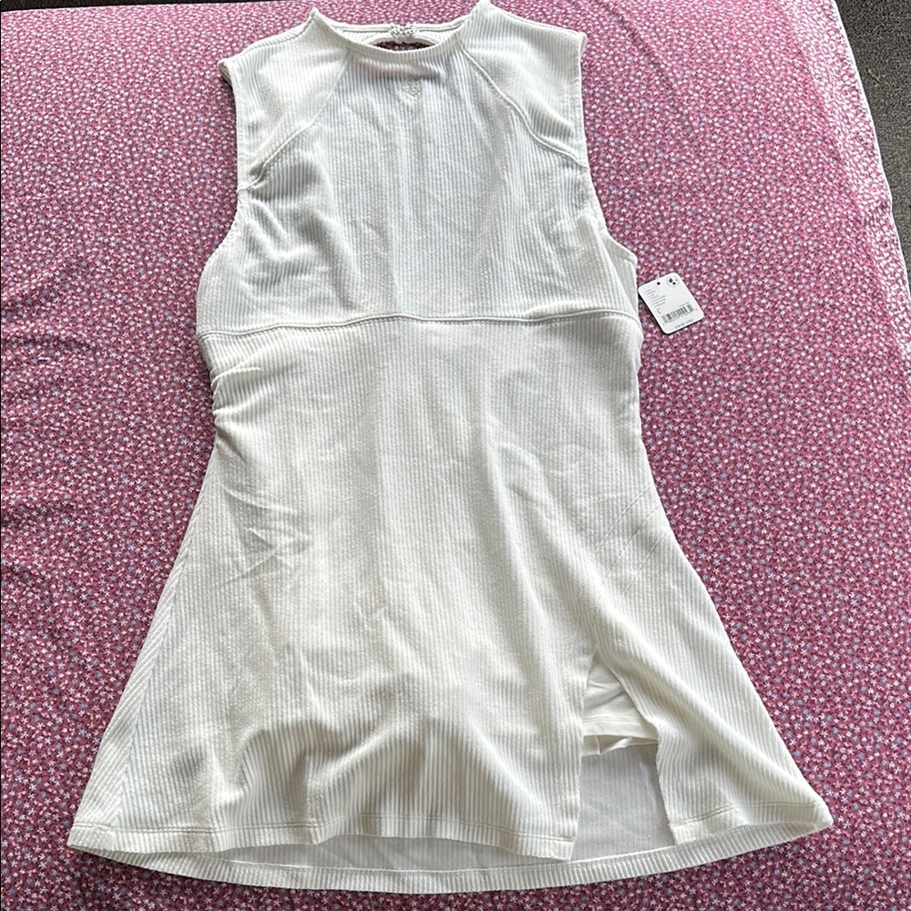 Free people movement Tennis Sleeveless White Ribbed Dress size Large